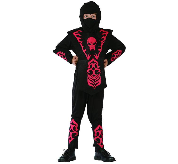 Ninja jelmez - fekete, piros díszítéssel (STCNC)