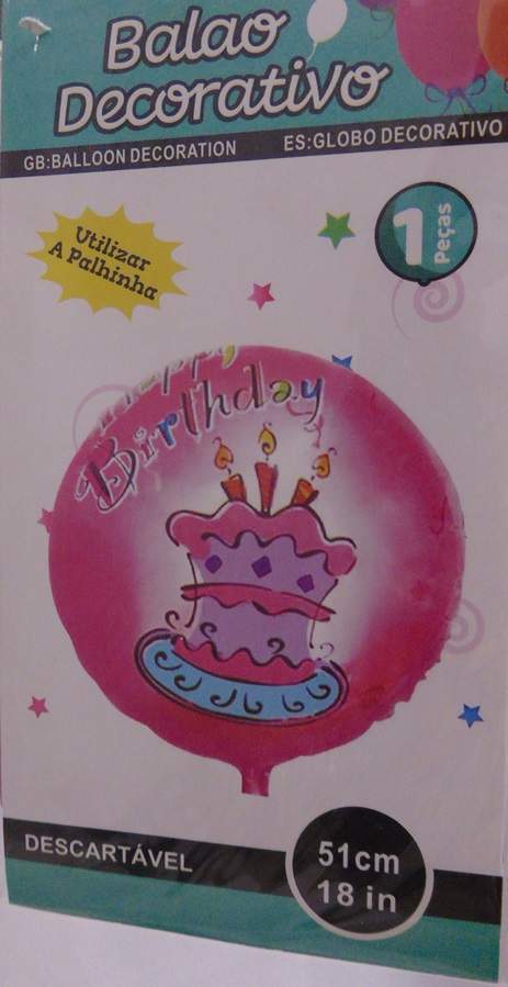 Happy Birthday rózsaszín, tortás fólia lufi (45 cm)